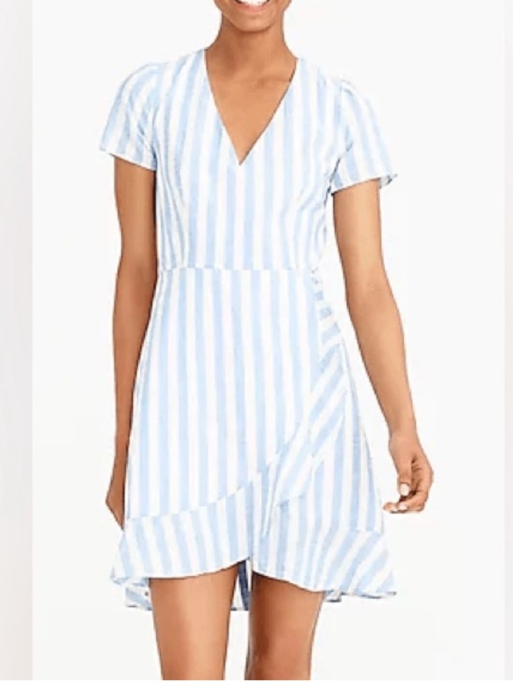 J. Crew Light Blue & White Striped Faux Wrap Dress 12